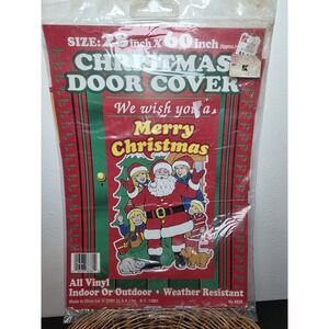 Vintage SANTA christmas VINYL DOOR COVER 28" X 60" XMAS outdoor